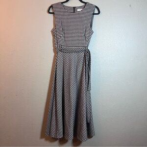 Calvin Klein Gingham Midi Dress 8 Black White Fit & Flare Belted